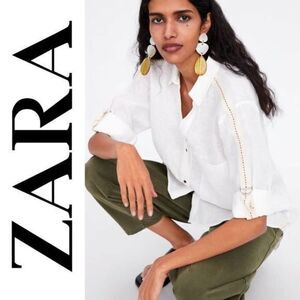 Zara Linen Blouse White Size XS